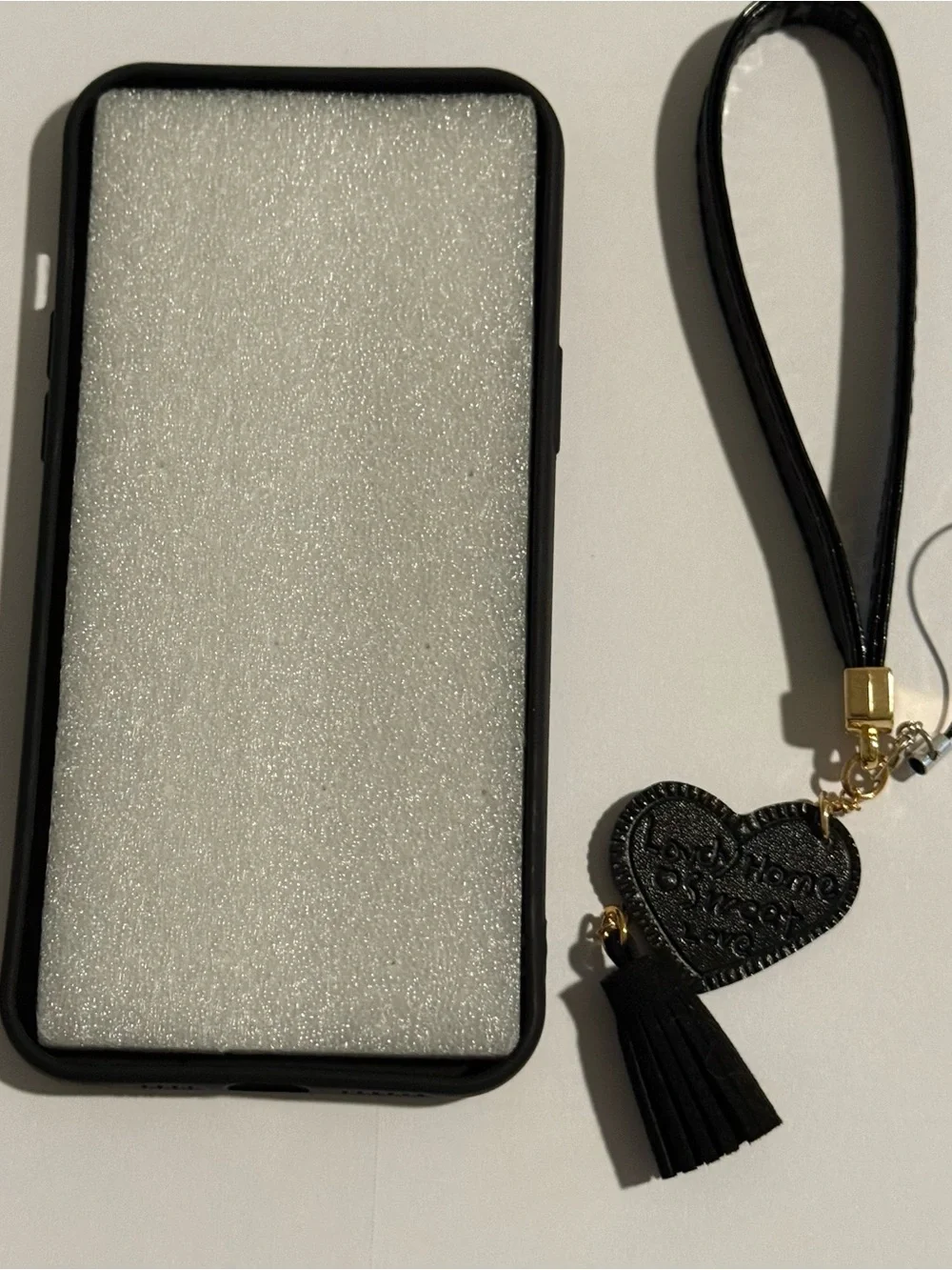 Purple Heart Pattern Phone Case with Wrist Strap for Apple 16 pro max.